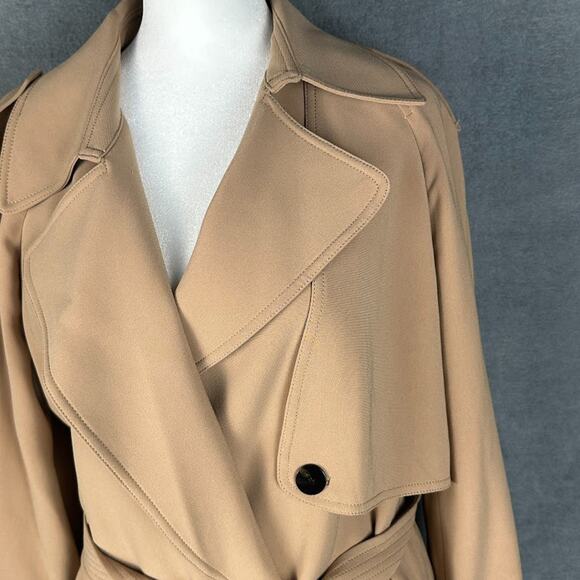 Theory Trench Coat Women Large Tan Overcoat Quiet Luxury Career Preppy Neutral - Picture 4 of 16
